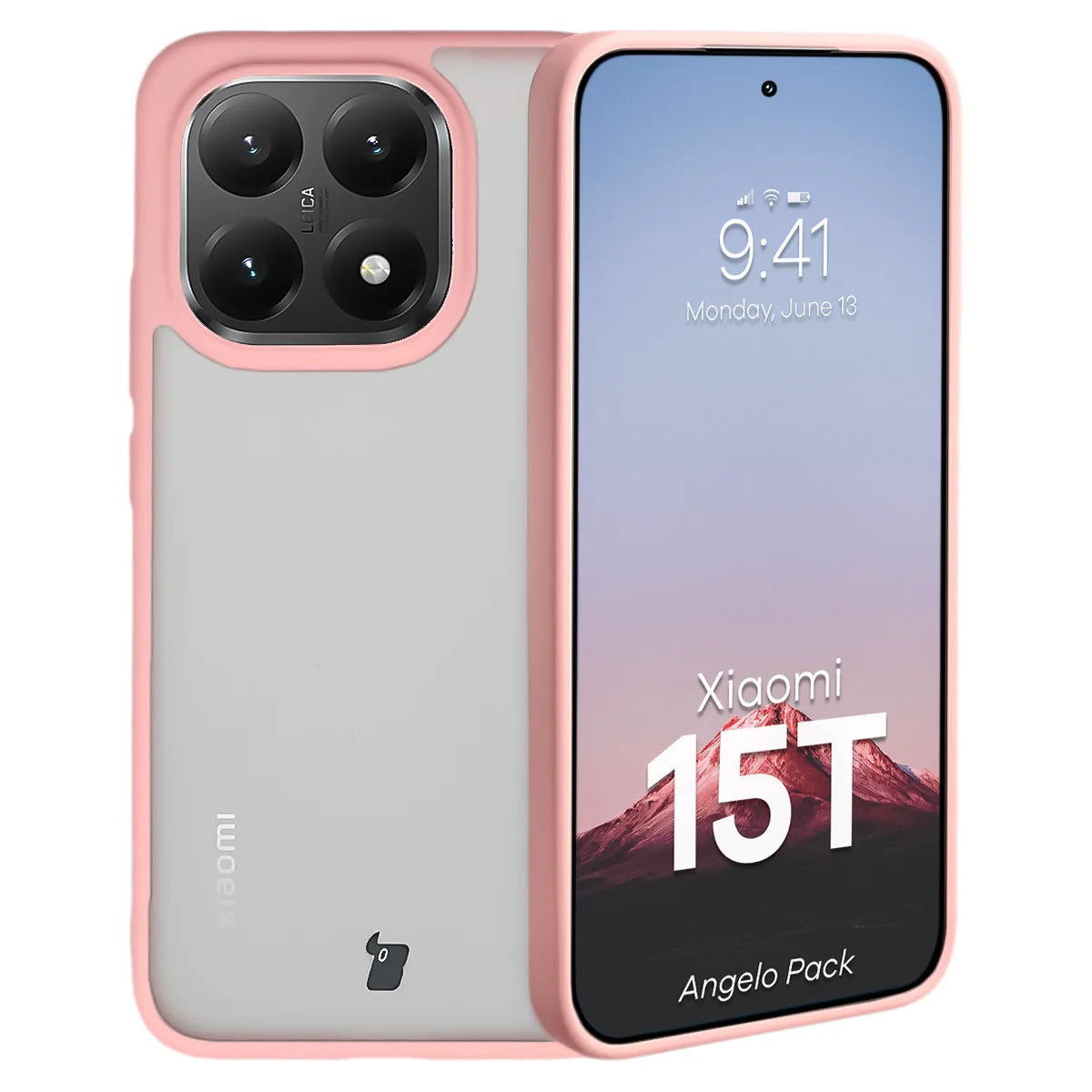 Schutzhülle + gehärtetem Glas für Xiaomi 15T, Bizon Angelo Pack, Semitransparent mit hellrosem Rahmen