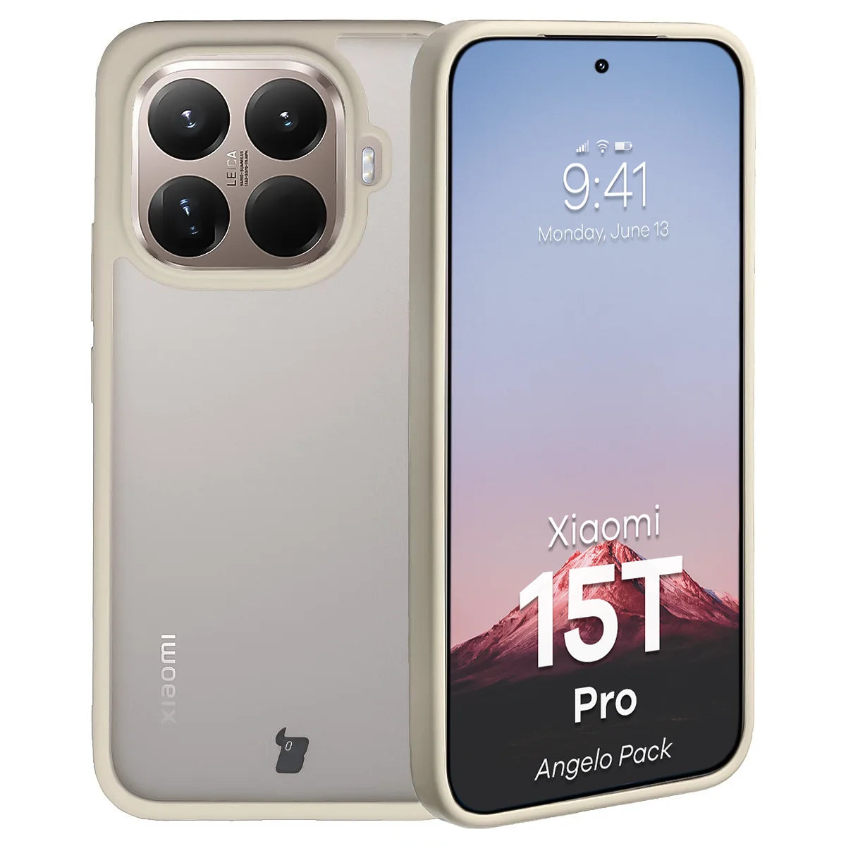 Schutzhülle + gehärtetem Glas für Xiaomi 15T Pro, Bizon Angelo Pack, Semitransparent mit beigem Rahmen