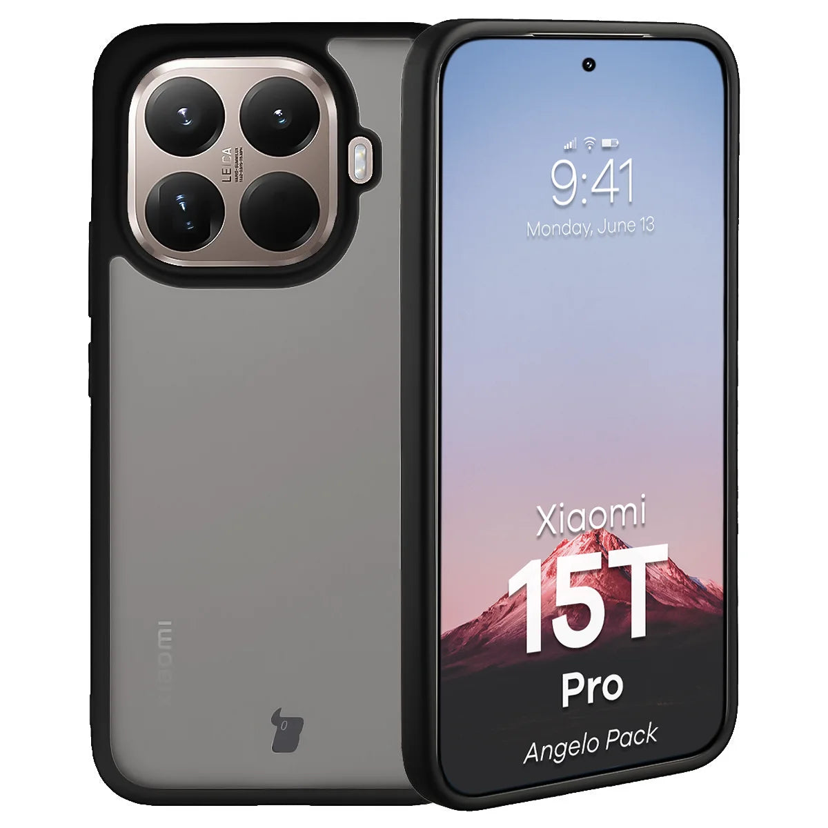 Schutzhülle + gehärtetem Glas für Xiaomi 15T Pro, Bizon Angelo Pack, Getönte mit schwarzem Rahmen
