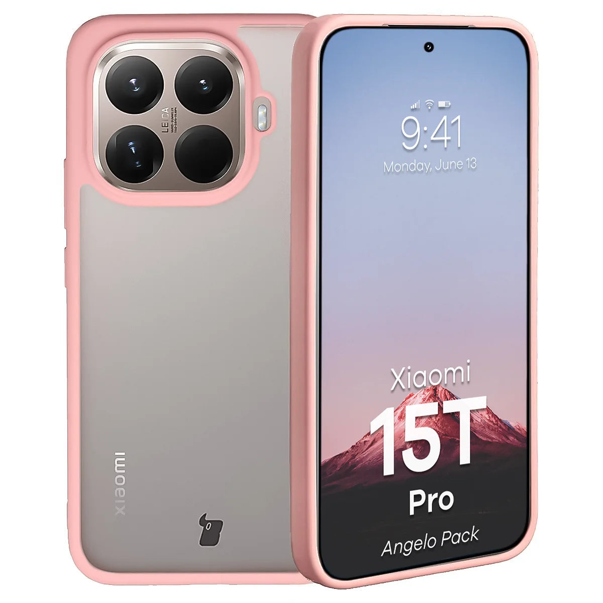 Schutzhülle + gehärtetem Glas für Xiaomi 15T Pro, Bizon Angelo Pack, Semitransparent mit hellrosem Rahmen