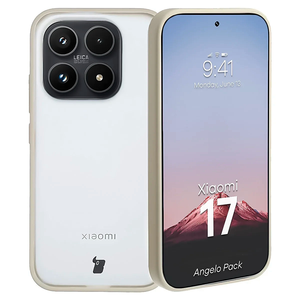 Schutzhülle + gehärtetem Glas Bizon Angelo Pack für Xiaomi 17, Semitransparent mit beigem Rahmen