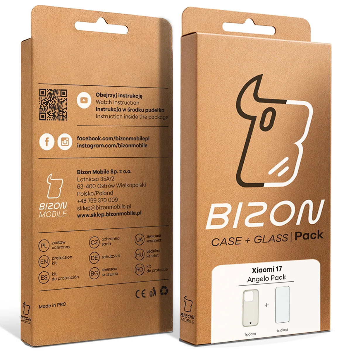 Schutzhülle + gehärtetem Glas Bizon Angelo Pack für Xiaomi 17, Semitransparent mit beigem Rahmen