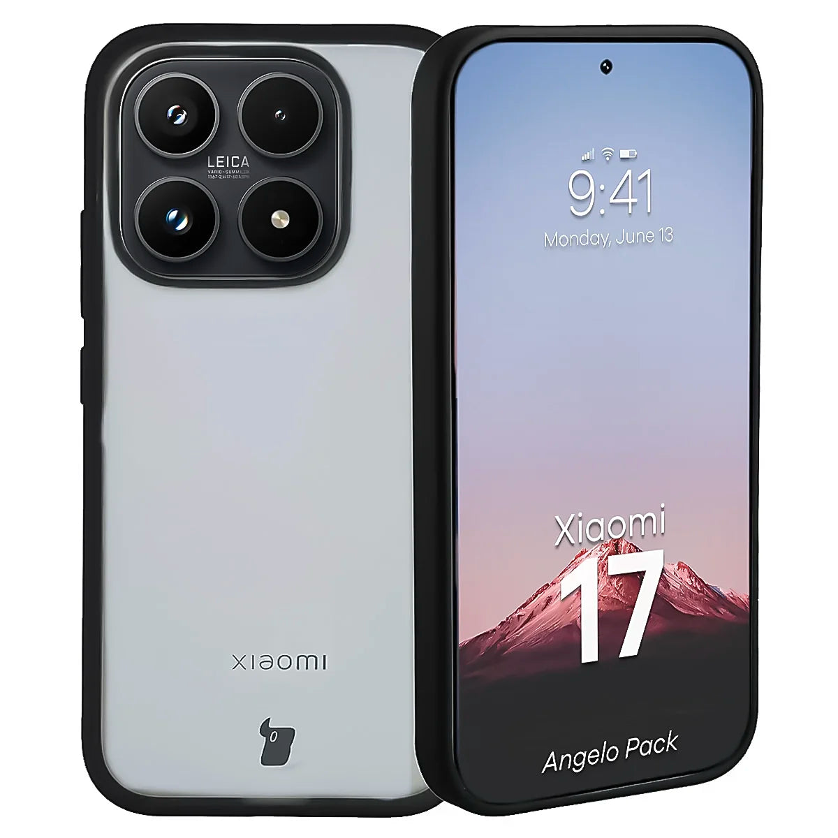 Schutzhülle + gehärtetem Glas für Xiaomi 17, Bizon Angelo Pack, Getönte mit schwarzem Rahmen