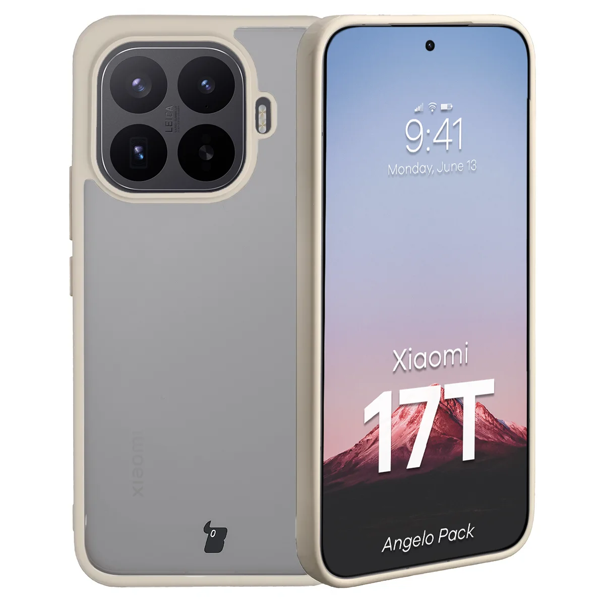 Schutzhülle + gehärtetem Glas für Xiaomi 17T, Bizon Angelo Pack, Semitransparent mit beigem Rahmen