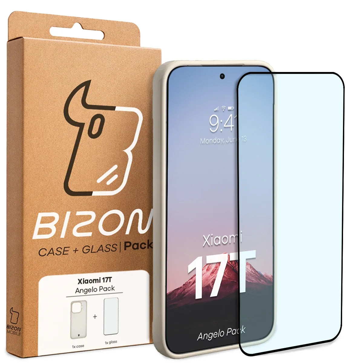 Schutzhülle + gehärtetem Glas für Xiaomi 17T, Bizon Angelo Pack, Semitransparent mit beigem Rahmen
