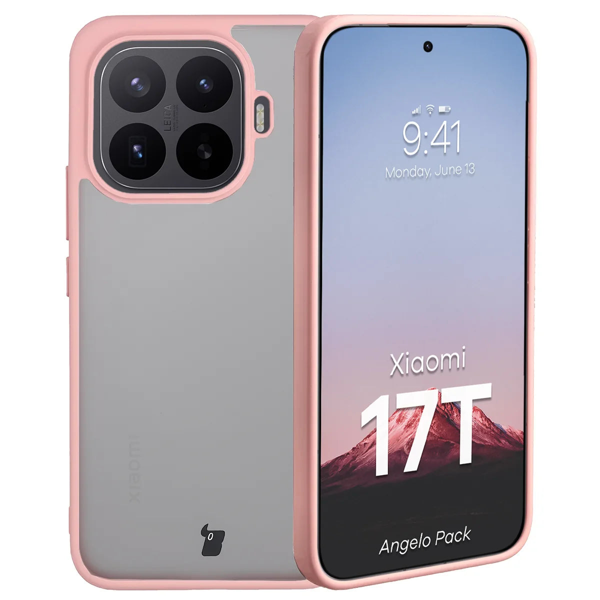 Schutzhülle + gehärtetem Glas für Xiaomi 17T, Bizon Angelo Pack, Semitransparent mit hellrosem Rahmen