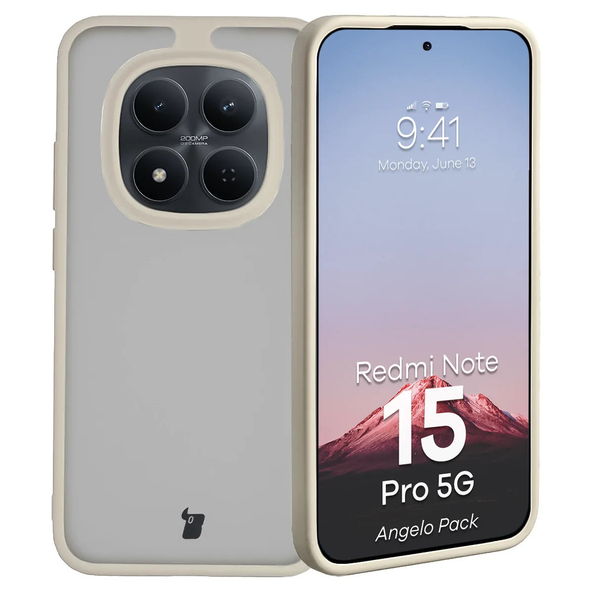 Schutzhülle + gehärtetem Glas für Xiaomi Redmi Note 15 Pro 5G, Bizon Angelo Pack, Semitransparent mit beigem Rahmen