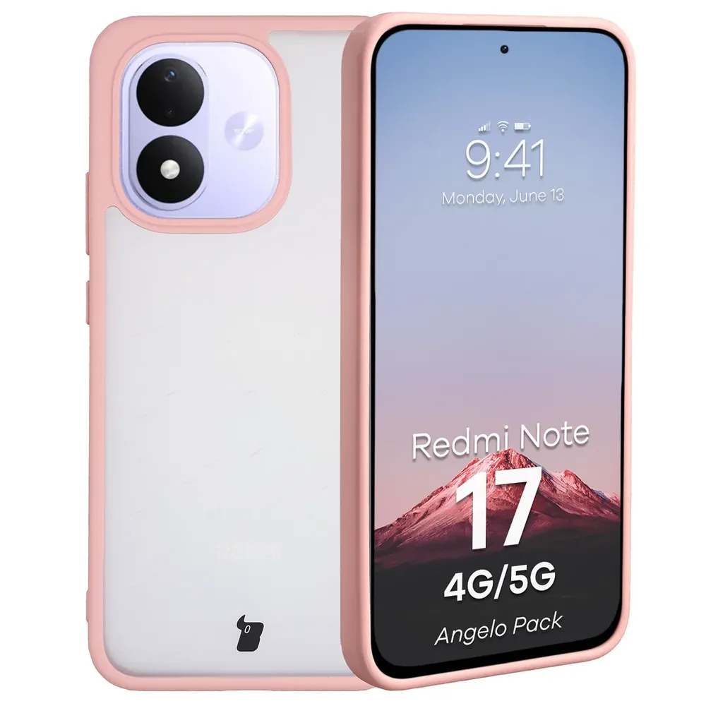 Schutzhülle + gehärtetem Glas für Xiaomi Redmi Note 17 4G/5G, Bizon Angelo Pack, Semitransparent mit hellrosem Rahmen (3/7)