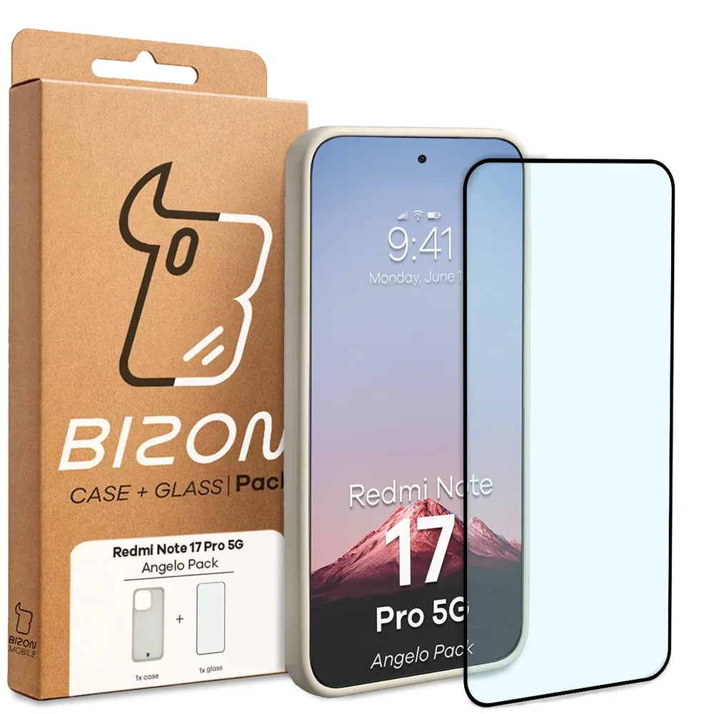 Schutzhülle + gehärtetem Glas für Xiaomi Redmi Note 17 Pro 5G, Bizon Angelo Pack, Semitransparent mit beigem Rahmen (7/7)