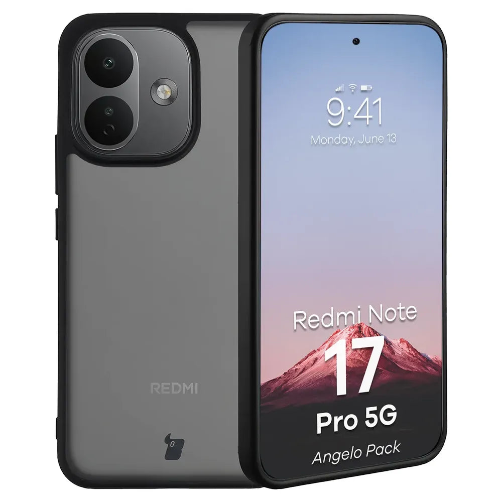 Schutzhülle + gehärtetem Glas für Xiaomi Redmi Note 17 Pro 5G, Bizon Angelo Pack, Getönte mit schwarzem Rahmen (3/7)