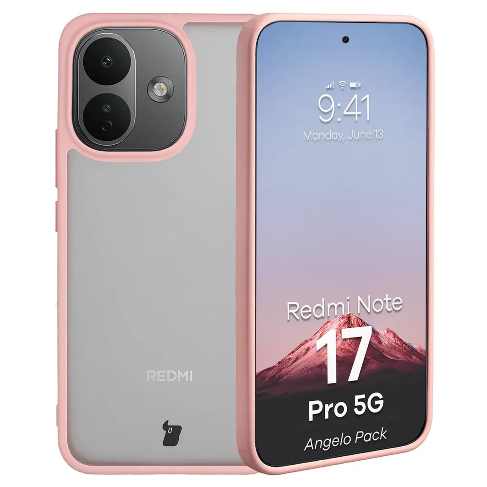 Schutzhülle + gehärtetem Glas für Xiaomi Redmi Note 17 Pro 5G, Bizon Angelo Pack, Semitransparent mit hellrosem Rahmen (3/7)