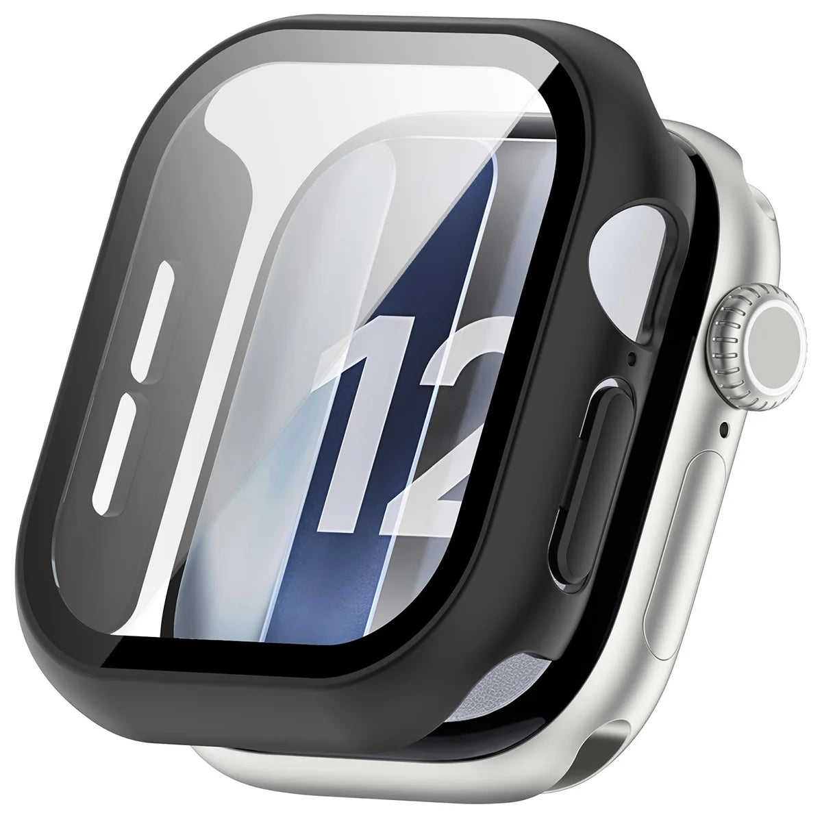 Schutzhülle mit Glas für Apple Watch Series 12 42mm, Bizon Case Watch Adamo, mattes Schwarz (4/8)