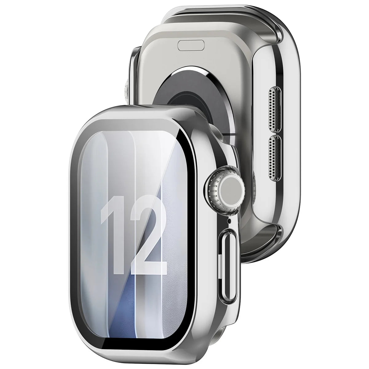 Schutzhülle mit Glas für Apple Watch Series 12 42mm, Bizon Case Watch Adamo, Silbern (1/8)