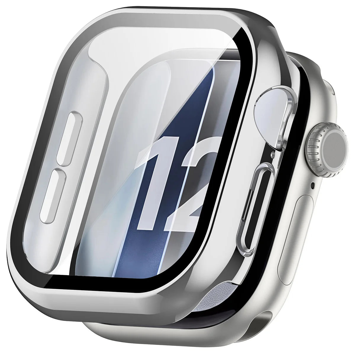 Schutzhülle mit Glas für Apple Watch Series 12 42mm, Bizon Case Watch Adamo, Silbern (4/8)