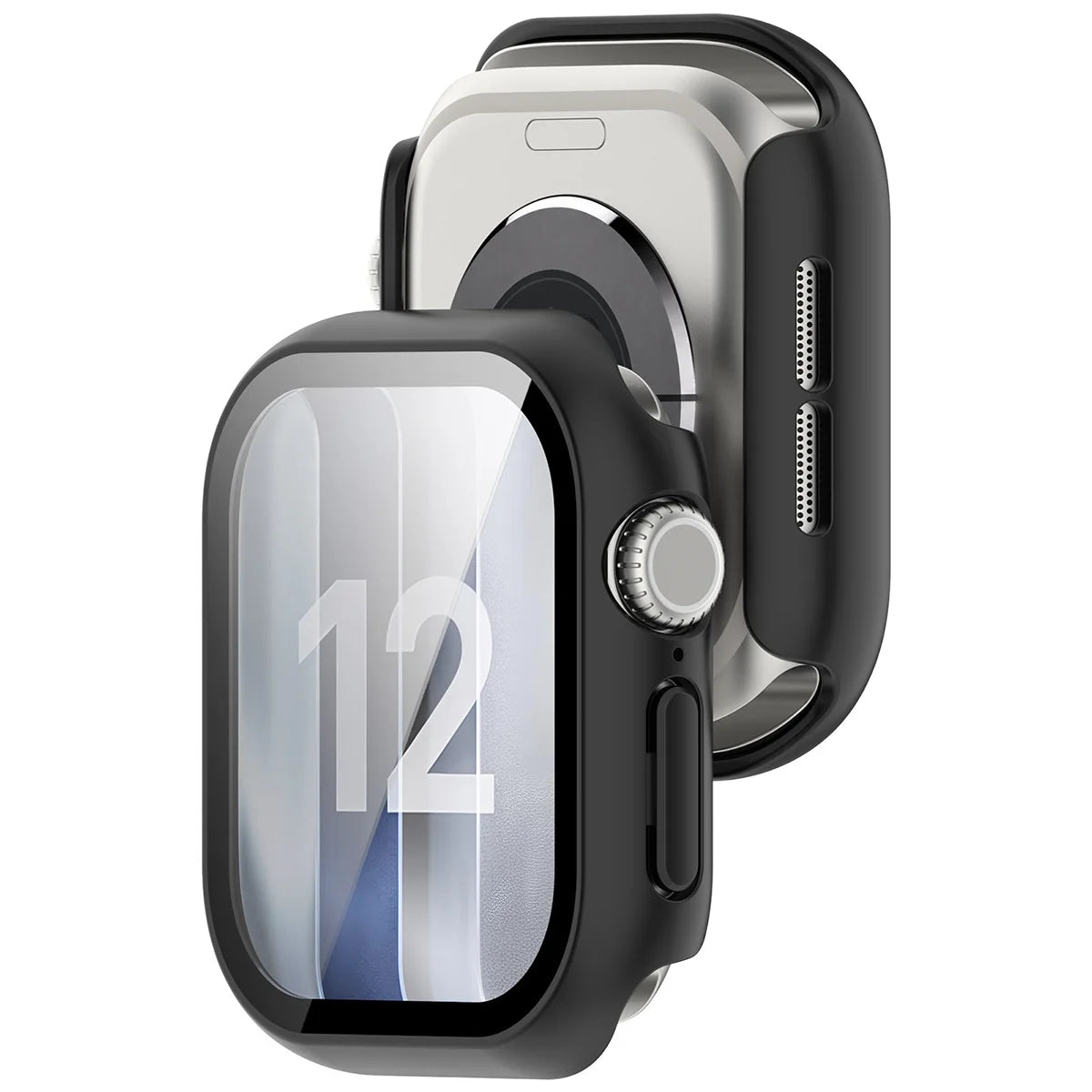 Schutzhülle mit Glas für Apple Watch Series 12 46mm, Bizon Case Watch Adamo, mattes Schwarz (1/8)