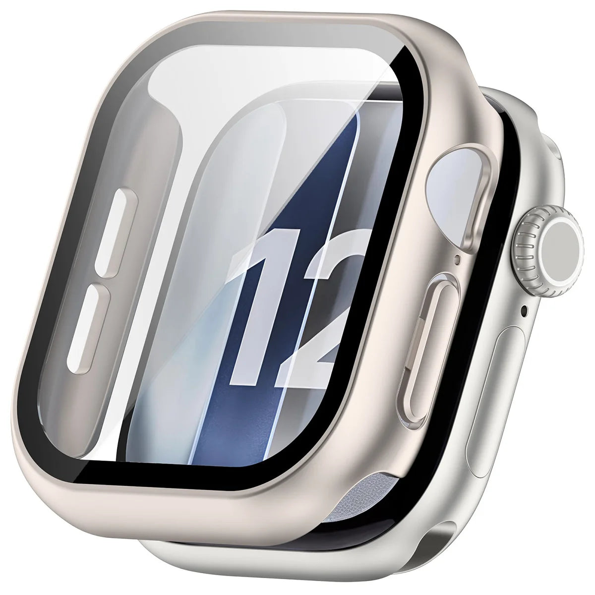 Schutzhülle mit Glas für Apple Watch Series 12 46mm, Bizon Case Watch Adamo, Satin Champagner (4/8)