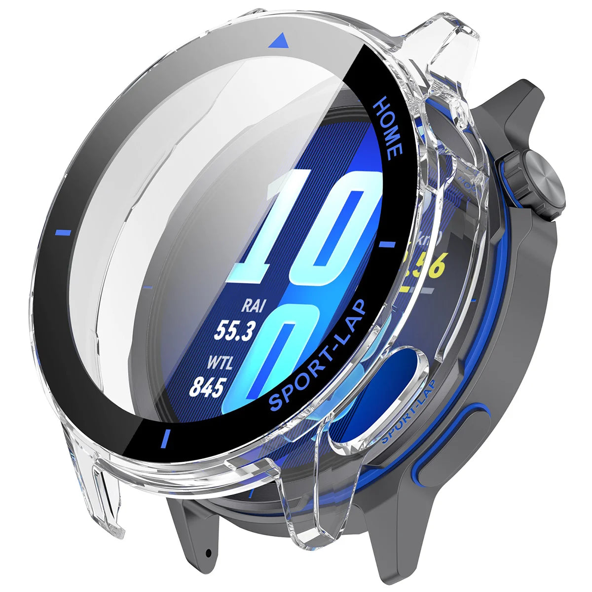 Schutzhülle mit Glas für Huawei Watch GT Runner 2, Bizon Case Watch Adamo, Transparent-Blau