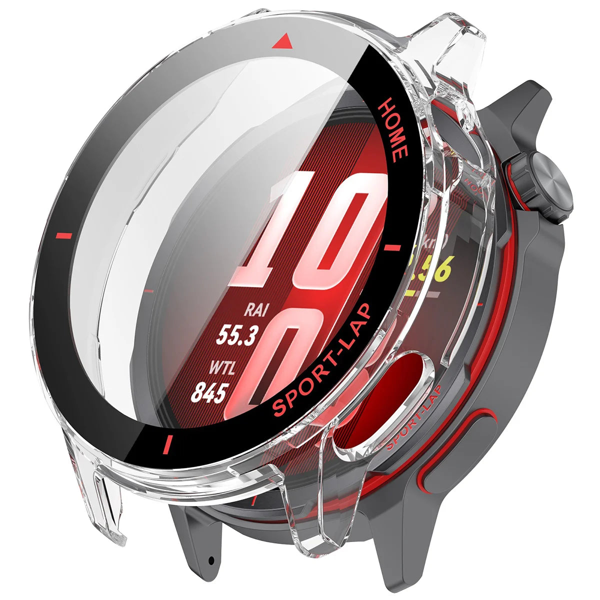 Schutzhülle mit Glas für Huawei Watch GT Runner 2, Bizon Case Watch Adamo, Transparent-Rot