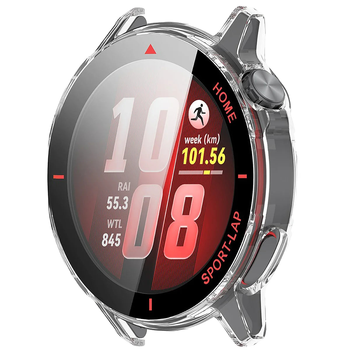 Schutzhülle mit Glas für Huawei Watch GT Runner 2, Bizon Case Watch Adamo, Transparent-Rot