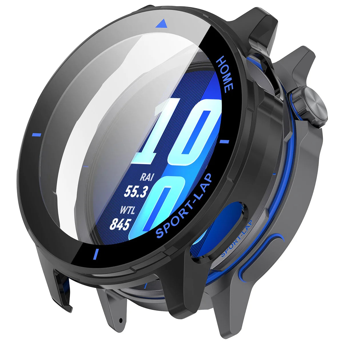 Schutzhülle mit Glas für Huawei Watch GT Runner 2, Bizon Case Watch Adamo, mattes Schwarz-Blau