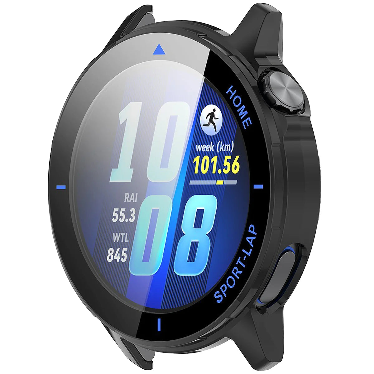Schutzhülle mit Glas für Huawei Watch GT Runner 2, Bizon Case Watch Adamo, mattes Schwarz-Blau