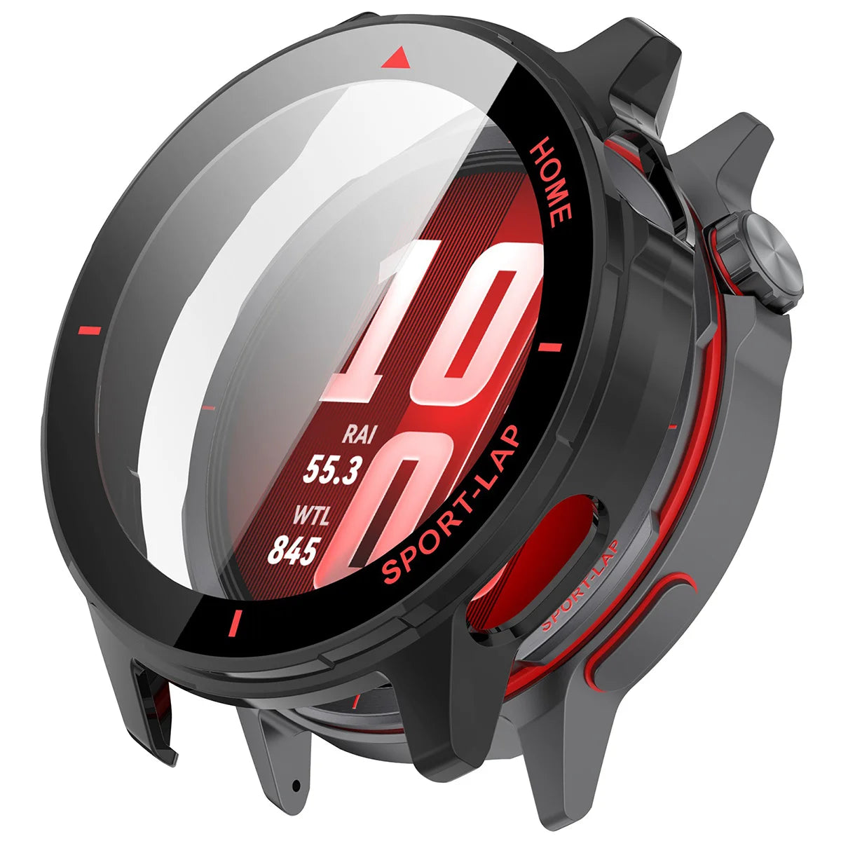Schutzhülle mit Glas für Huawei Watch GT Runner 2, Bizon Case Watch Adamo, mattes Schwarz-Rot