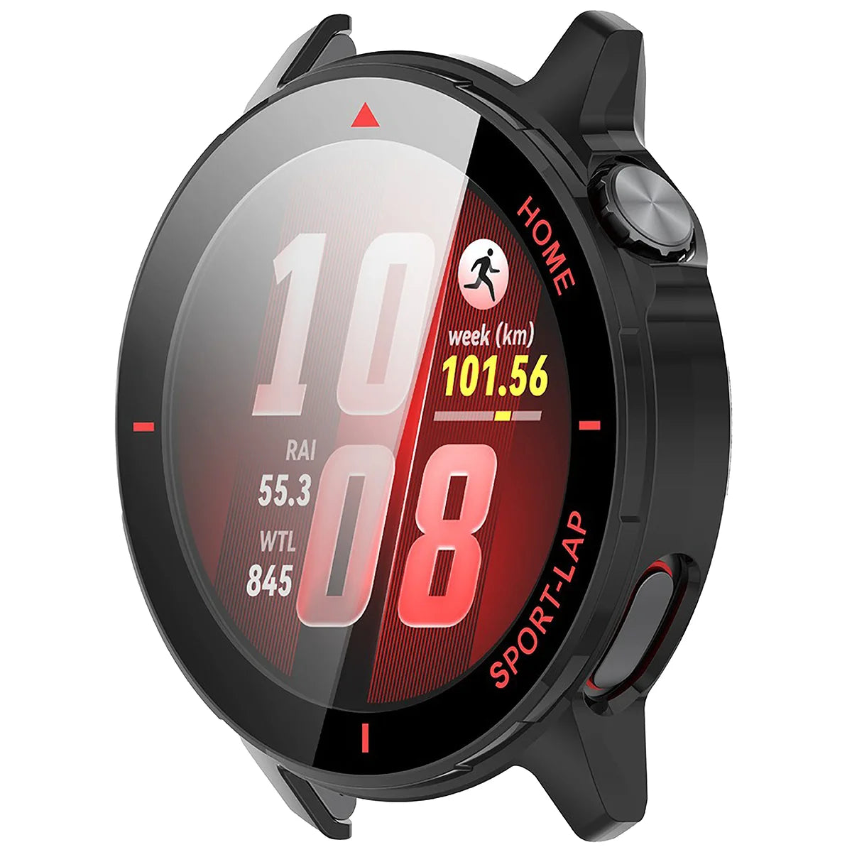 Schutzhülle mit Glas für Huawei Watch GT Runner 2, Bizon Case Watch Adamo, mattes Schwarz-Rot