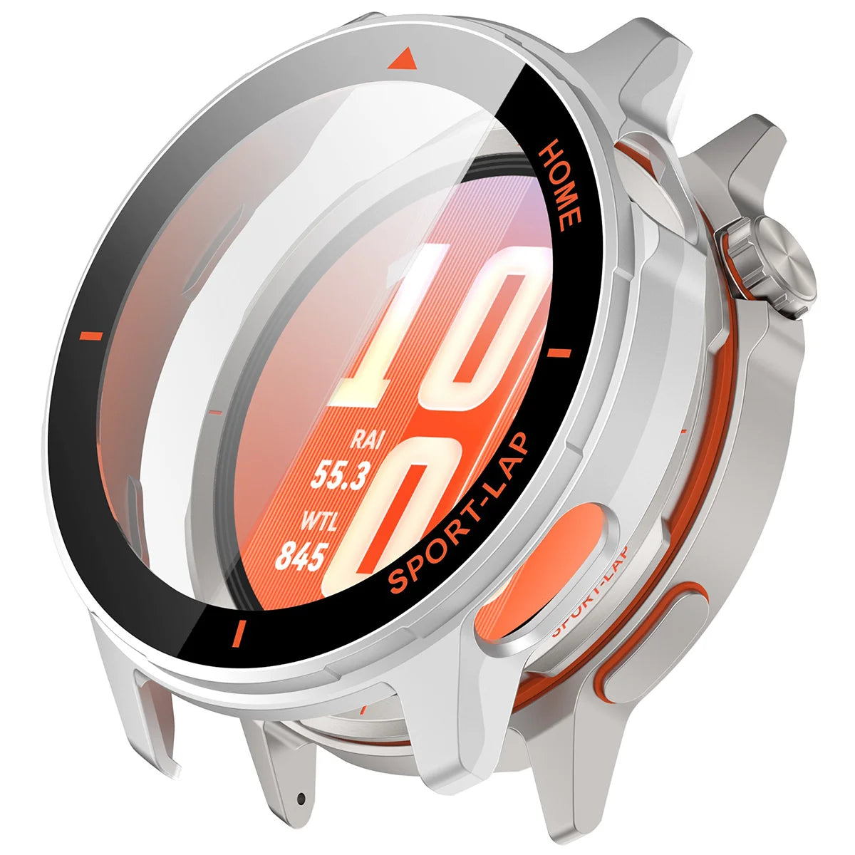 Schutzhülle mit Glas für Huawei Watch GT Runner 2, Bizon Case Watch Adamo, satiniertes Silber-Orange