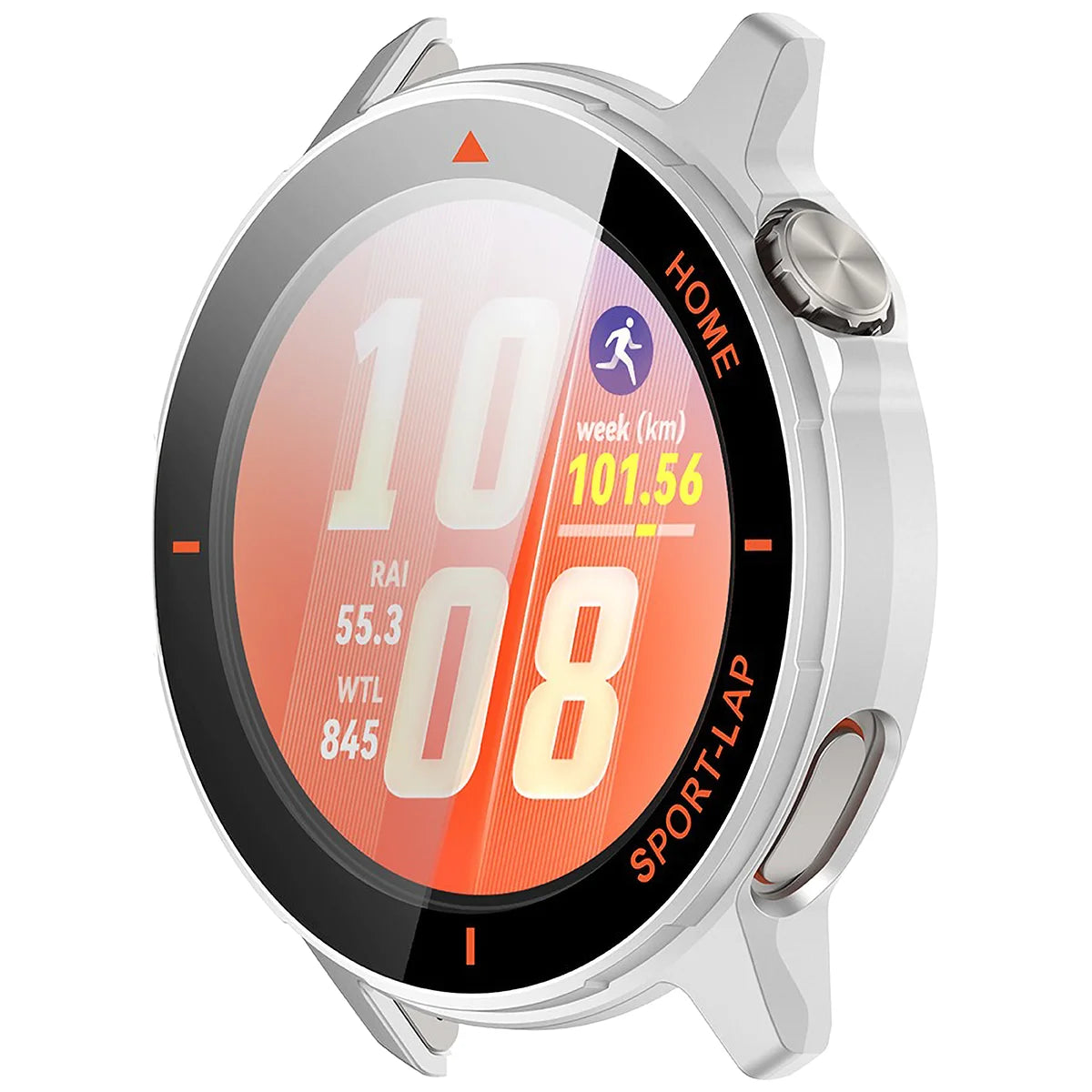 Schutzhülle mit Glas für Huawei Watch GT Runner 2, Bizon Case Watch Adamo, satiniertes Silber-Orange