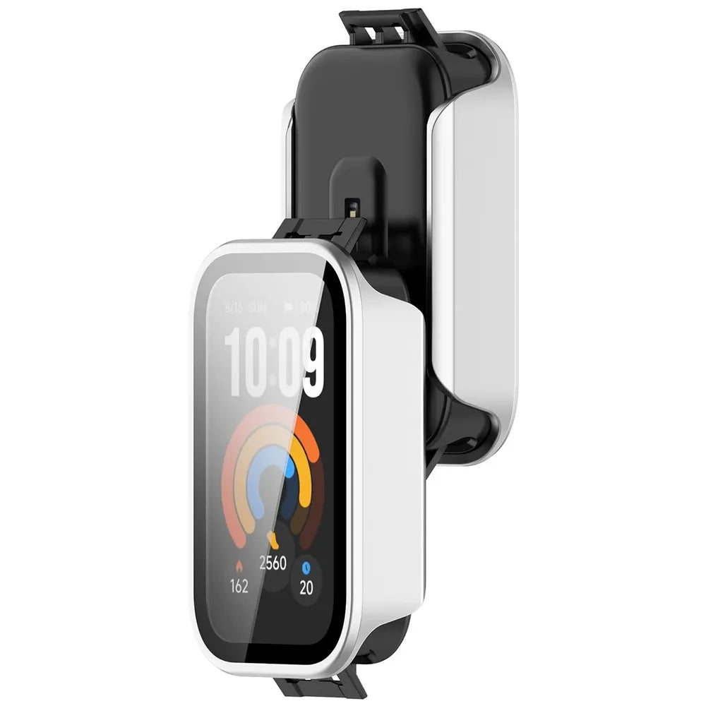 Schutzhülle mit Glas für Xiaomi Smart Band 11 Active, Bizon Case Watch Adamo, satiniertes Silbern (1/8)
