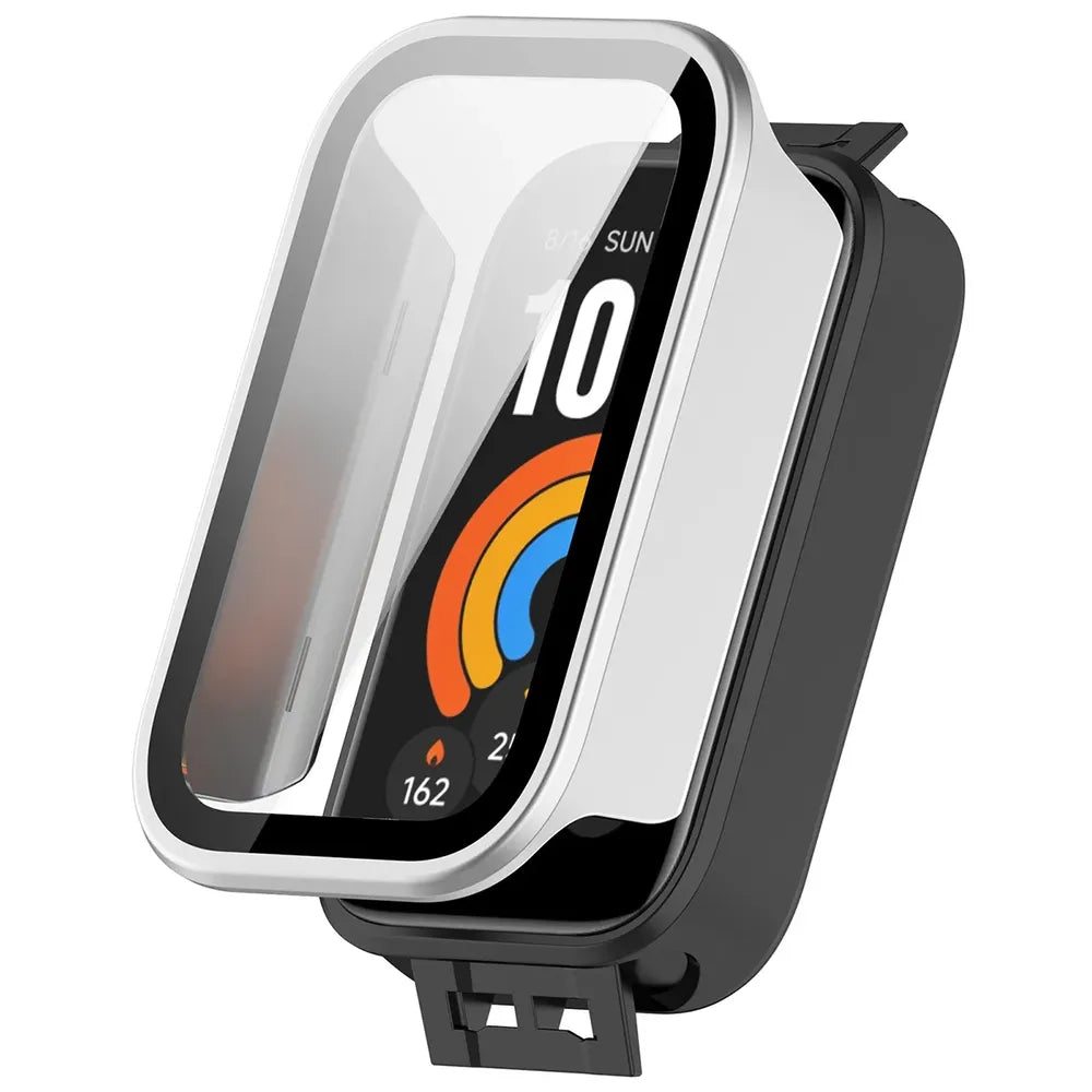 Schutzhülle mit Glas für Xiaomi Smart Band 11 Active, Bizon Case Watch Adamo, satiniertes Silbern (4/8)