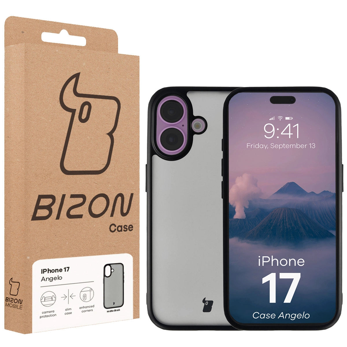 Handyhülle für iPhone 17, Bizon Case Angelo, Getönte mit schwarzem Rahmen