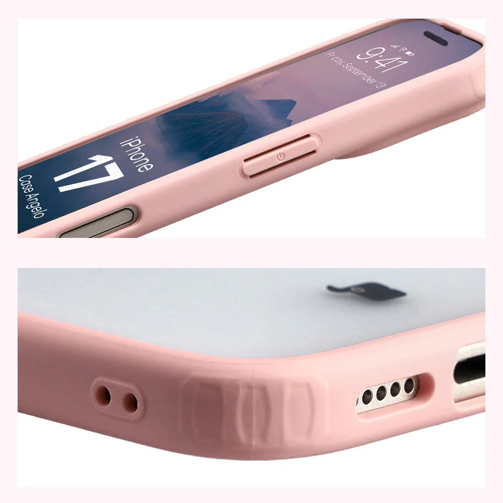 Handyhülle für iPhone 17, Bizon Case Angelo, Semitransparent mit hellrosa Rahmen