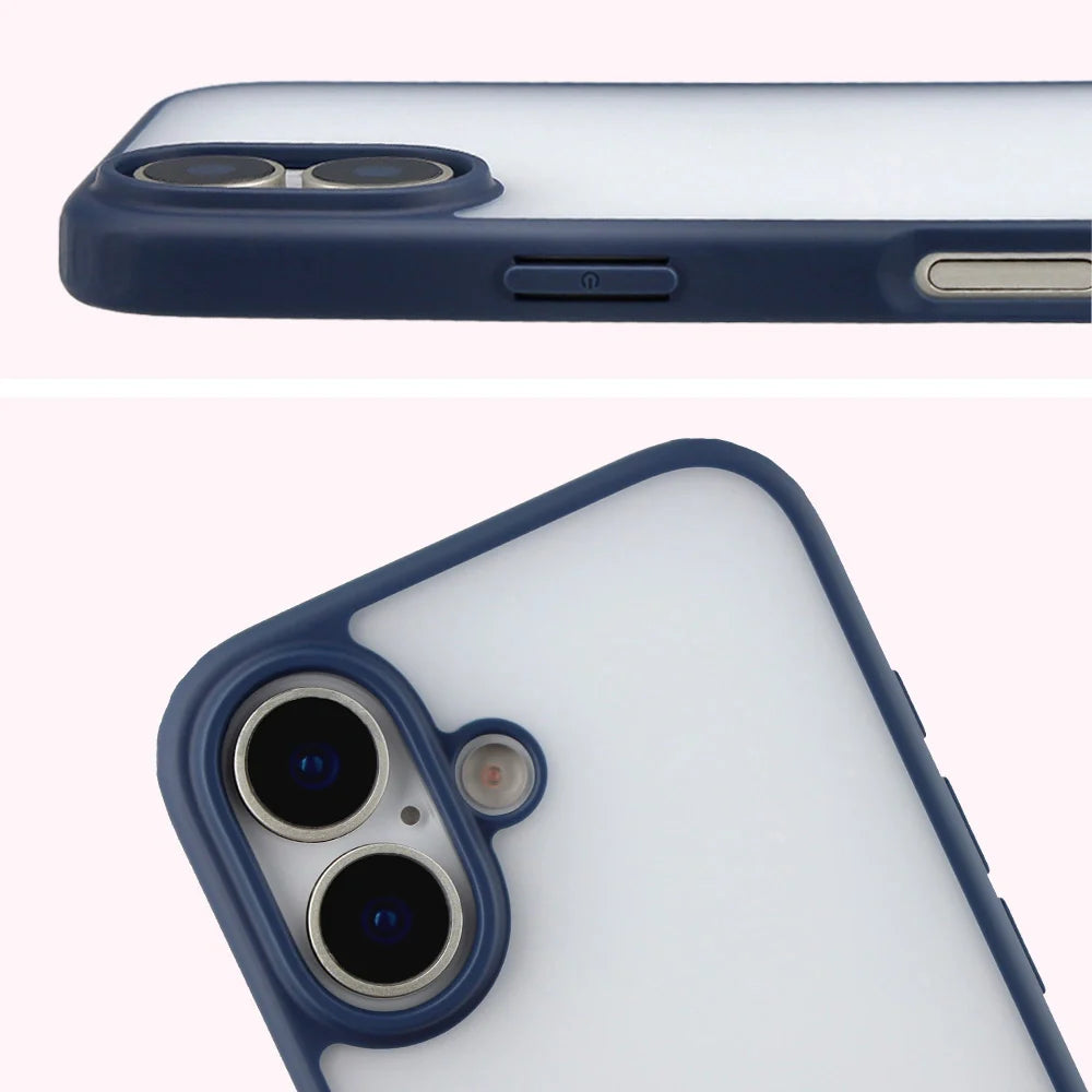 Handyhülle für iPhone 17, Bizon Case Angelo, Semitransparent mit dunkelblauem Rahmen