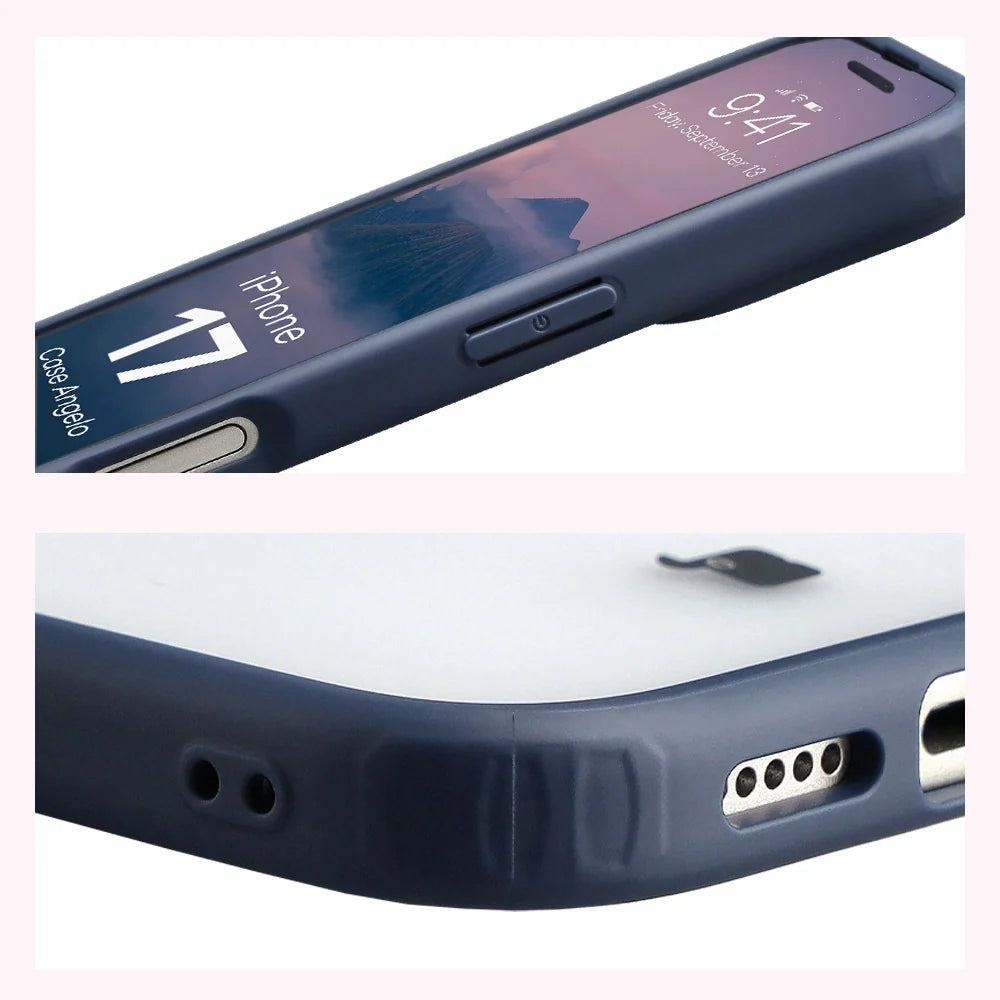 Handyhülle für iPhone 17, Bizon Case Angelo, Semitransparent mit dunkelblauem Rahmen