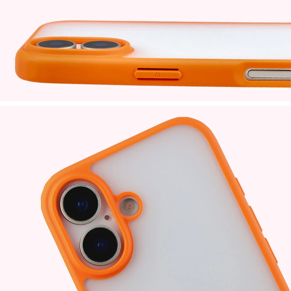 Handyhülle für iPhone 17, Bizon Case Angelo, Semitransparent mit orangefarbenem Rahmen