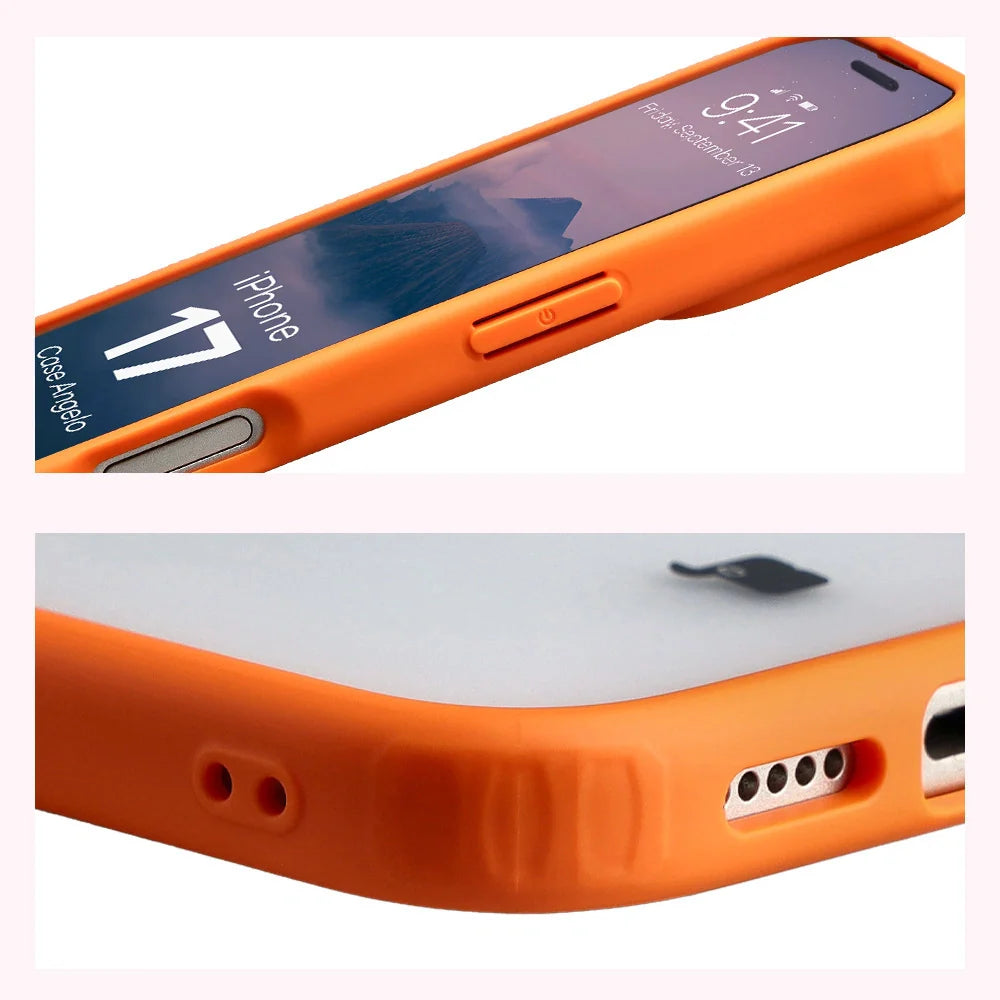 Handyhülle für iPhone 17, Bizon Case Angelo, Semitransparent mit orangefarbenem Rahmen