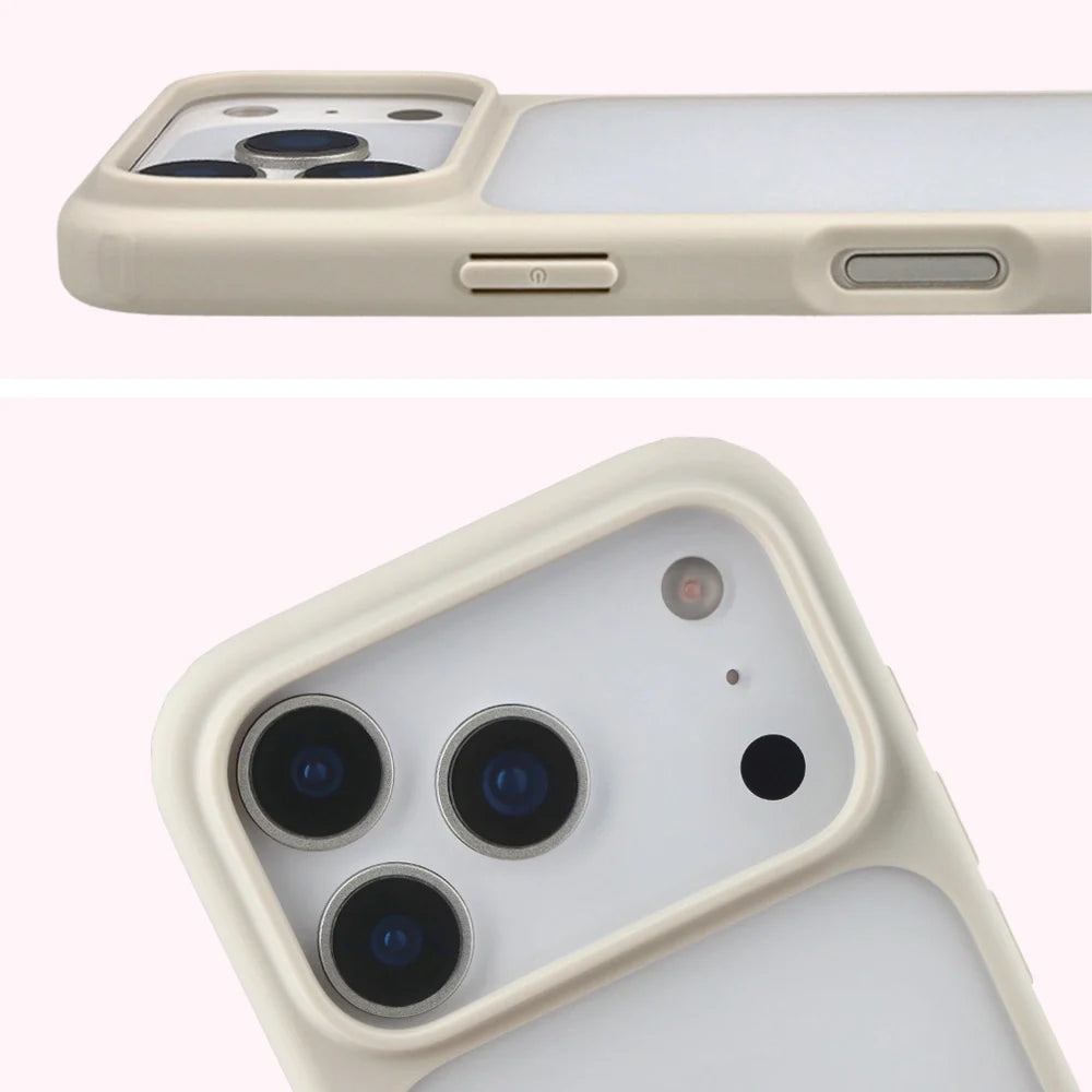 Handyhülle für iPhone 17 Pro, Bizon Case Angelo, Semitransparent mit beigem Rahmen