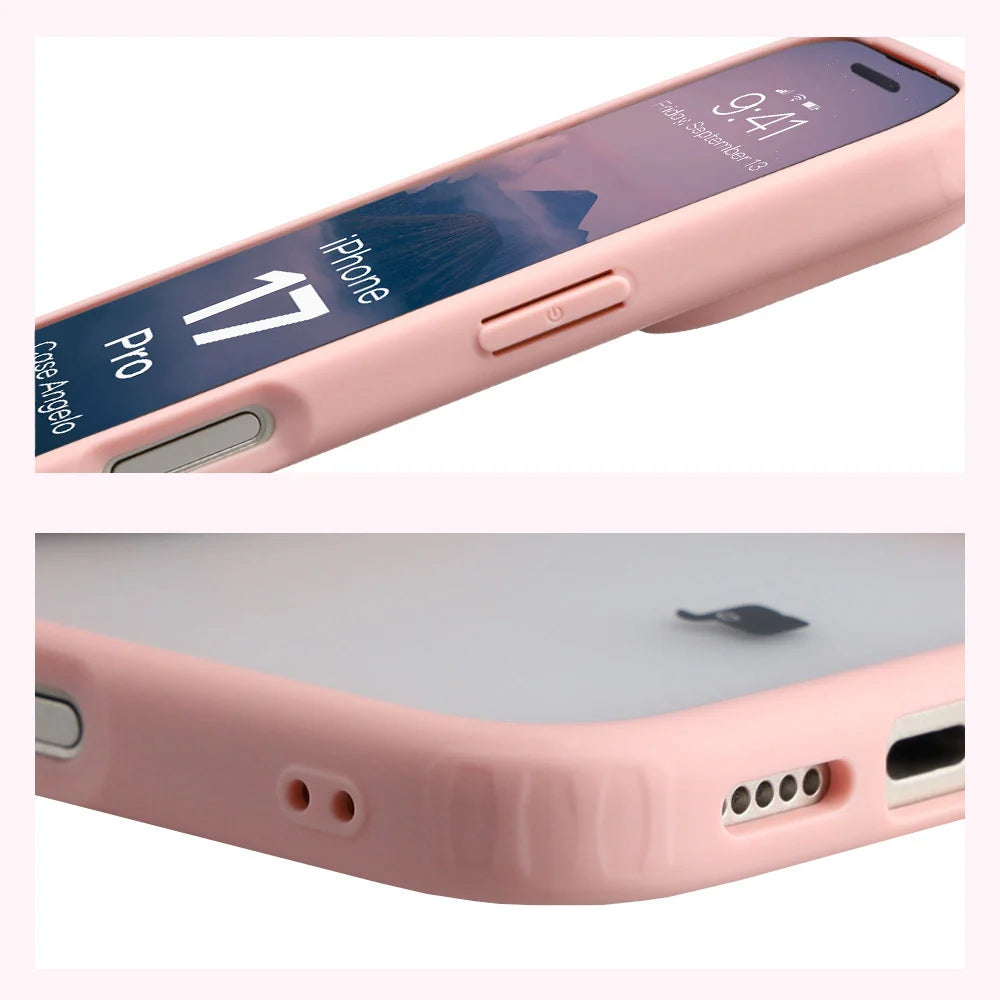 Handyhülle für iPhone 17 Pro, Bizon Case Angelo, Semitransparent mit hellrosa Rahmen