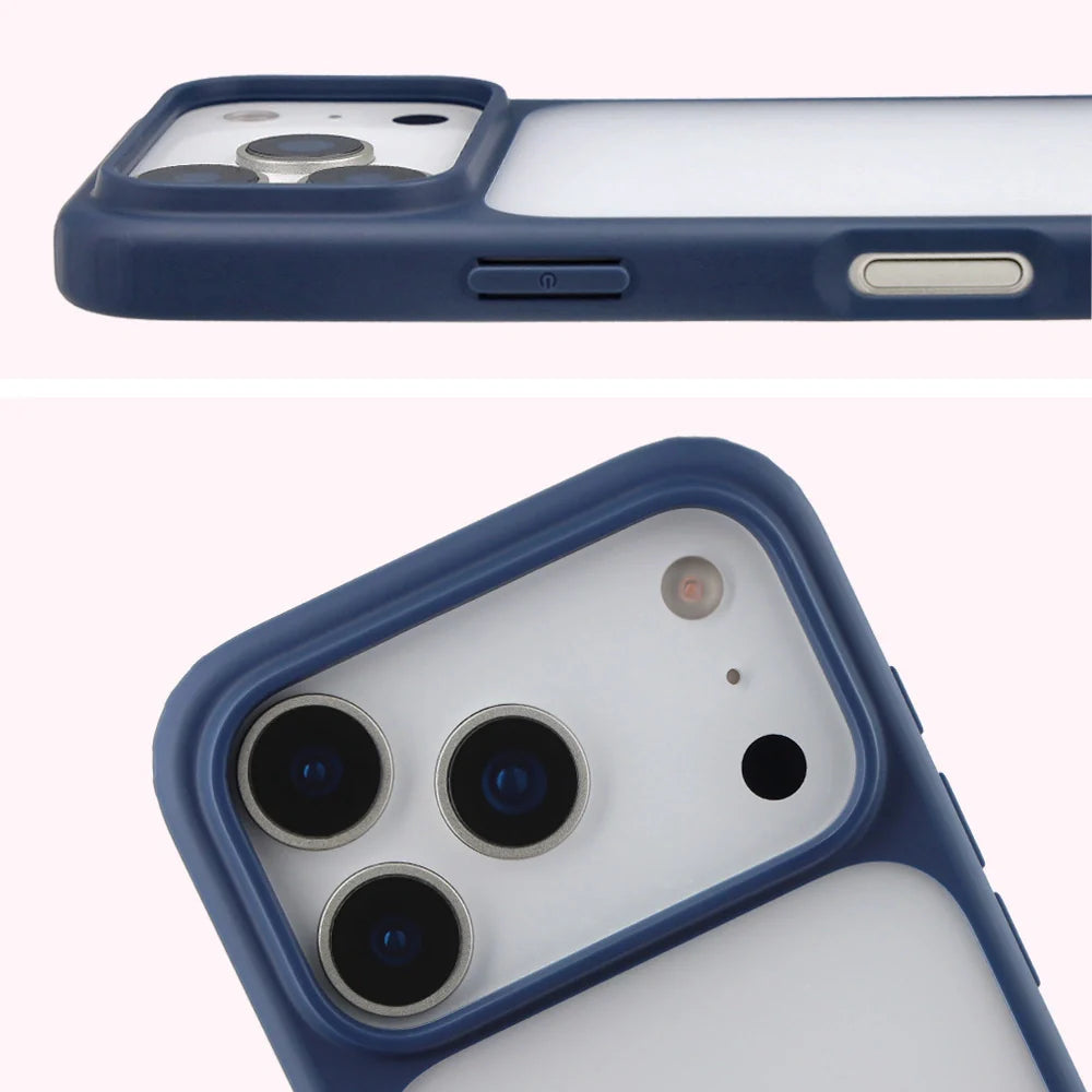 Handyhülle für iPhone 17 Pro, Bizon Case Angelo, Semitransparent mit dunkelblauem Rahmen