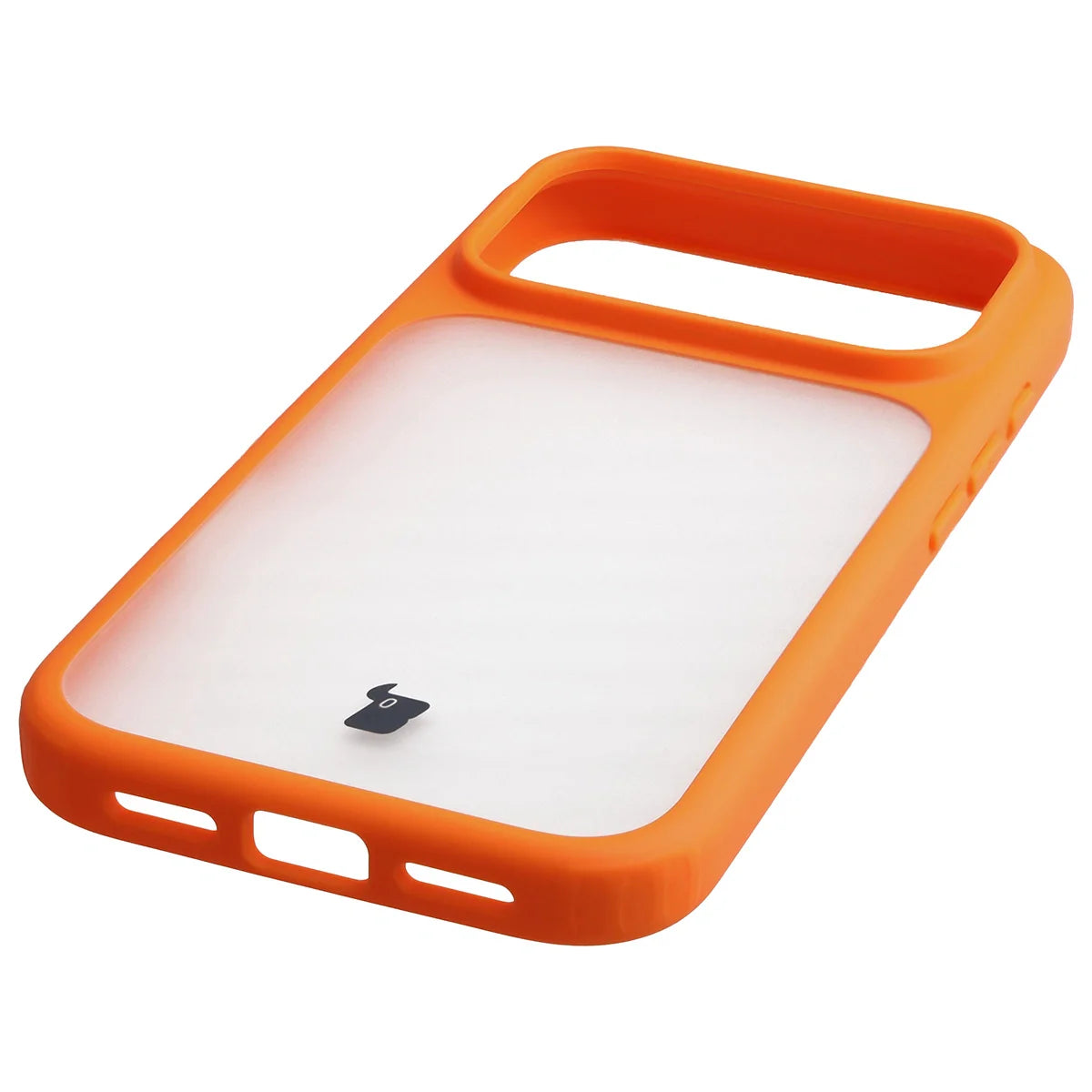 Handyhülle für iPhone 17 Pro, Bizon Case Angelo, Semitransparent mit orangefarbenem Rahmen