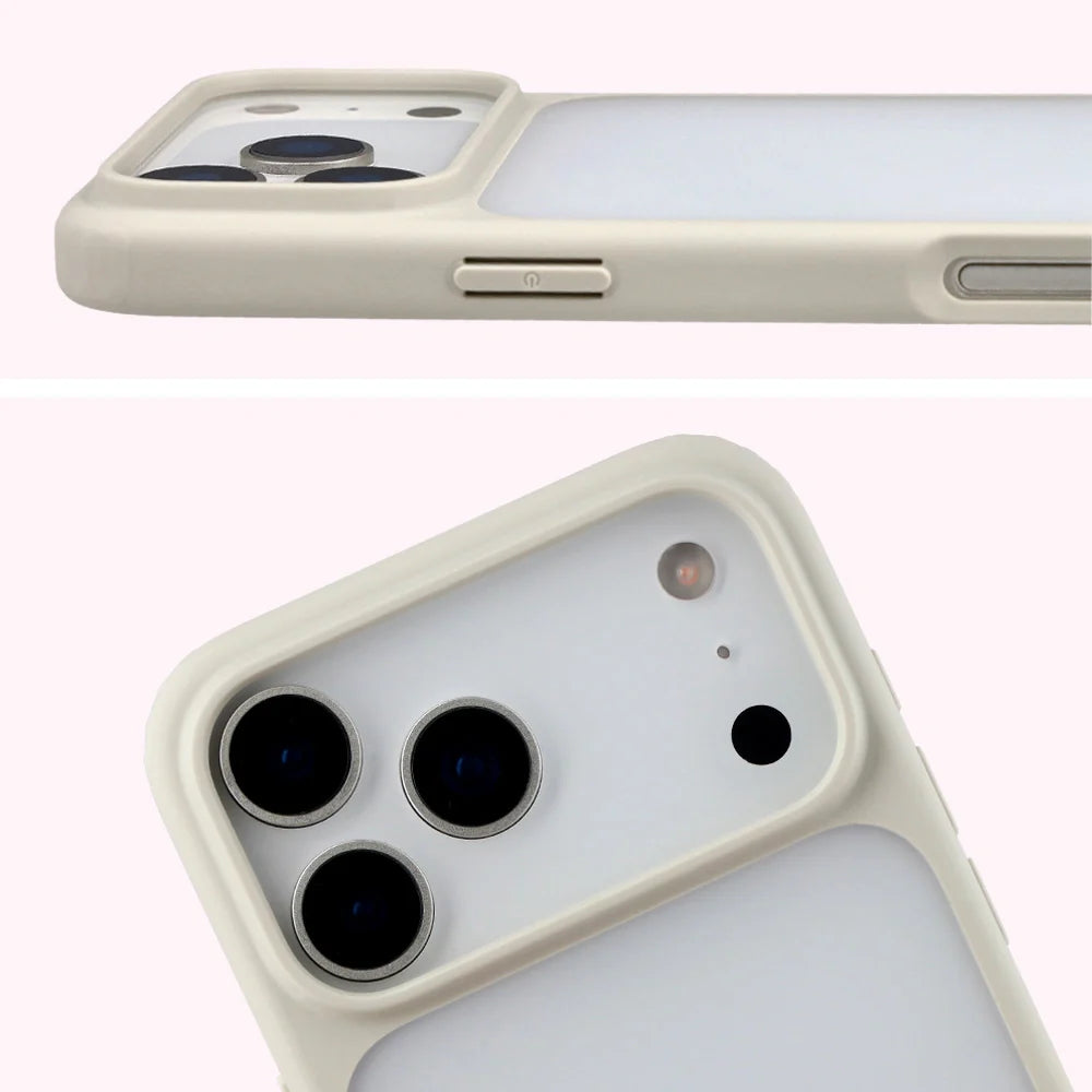 Handyhülle für iPhone 17 Pro Max, Bizon Case Angelo, Semitransparent mit beigem Rahmen
