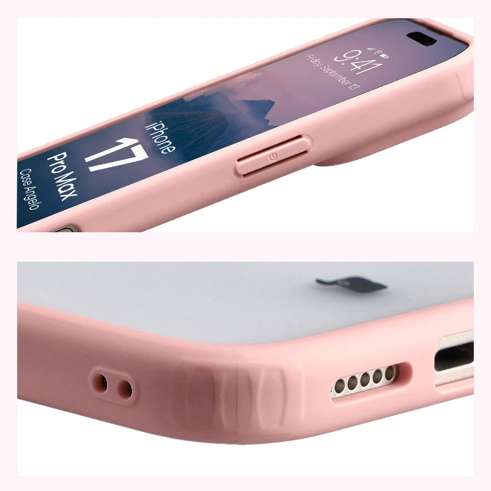 Handyhülle für iPhone 17 Pro Max, Bizon Case Angelo, Semitransparent mit hellrosa Rahmen