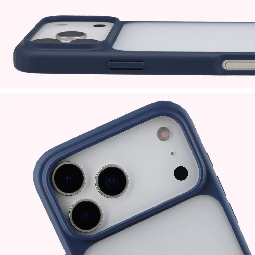 Handyhülle für iPhone 17 Pro Max, Bizon Case Angelo, Semitransparent mit dunkelblauem Rahmen