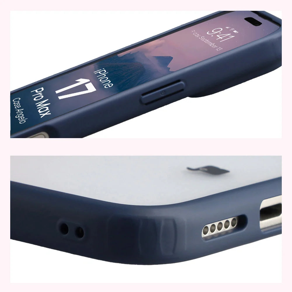 Handyhülle für iPhone 17 Pro Max, Bizon Case Angelo, Semitransparent mit dunkelblauem Rahmen