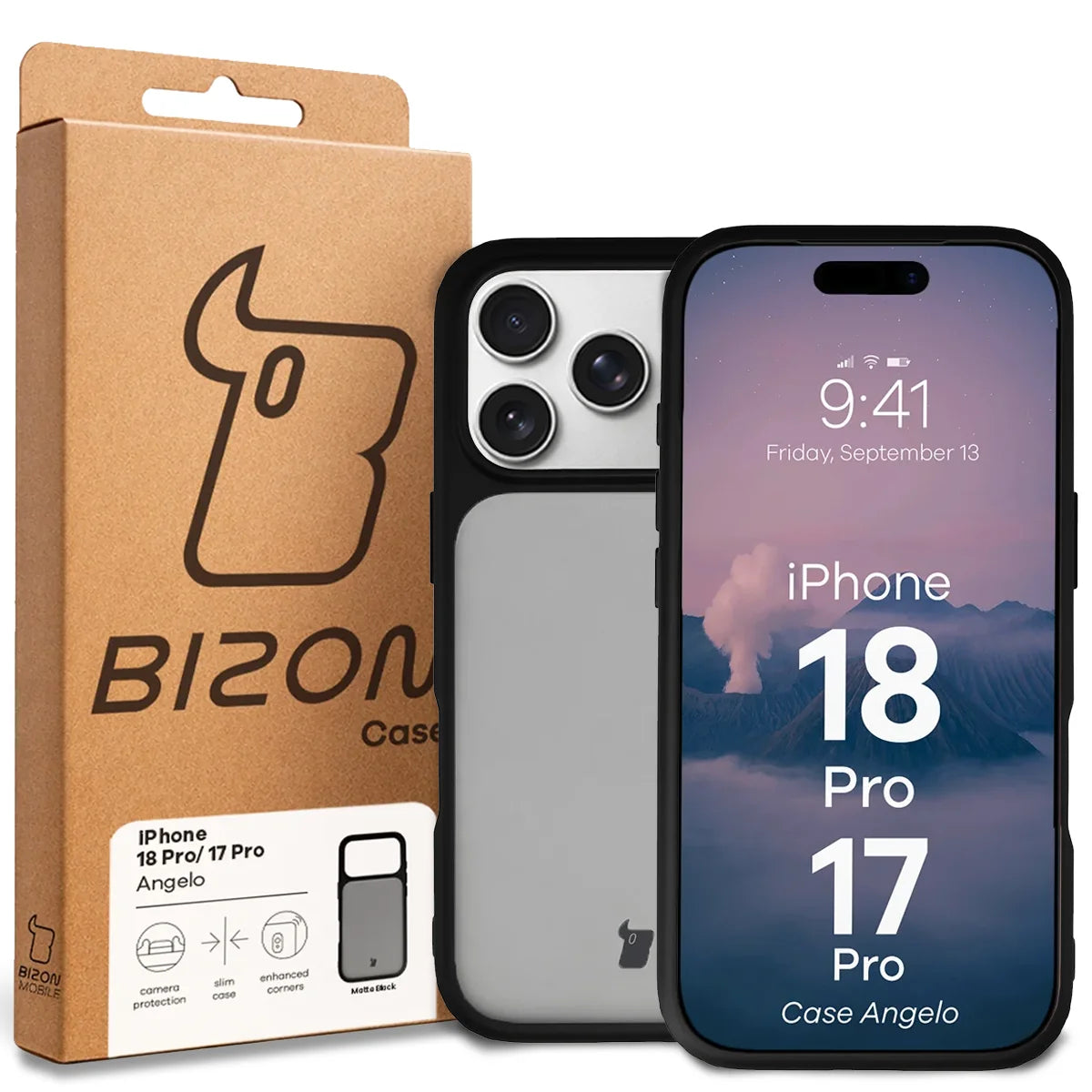 Handyhülle für iPhone 18 Pro / 17 Pro, Bizon Case Angelo, Getönte mit schwarzem Rahmen (6/6)