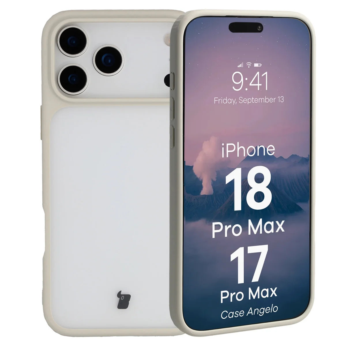 Handyhülle für iPhone 18 Pro Max / 17 Pro Max, Bizon Case Angelo, Semitransparent mit beigem Rahmen (1/6)