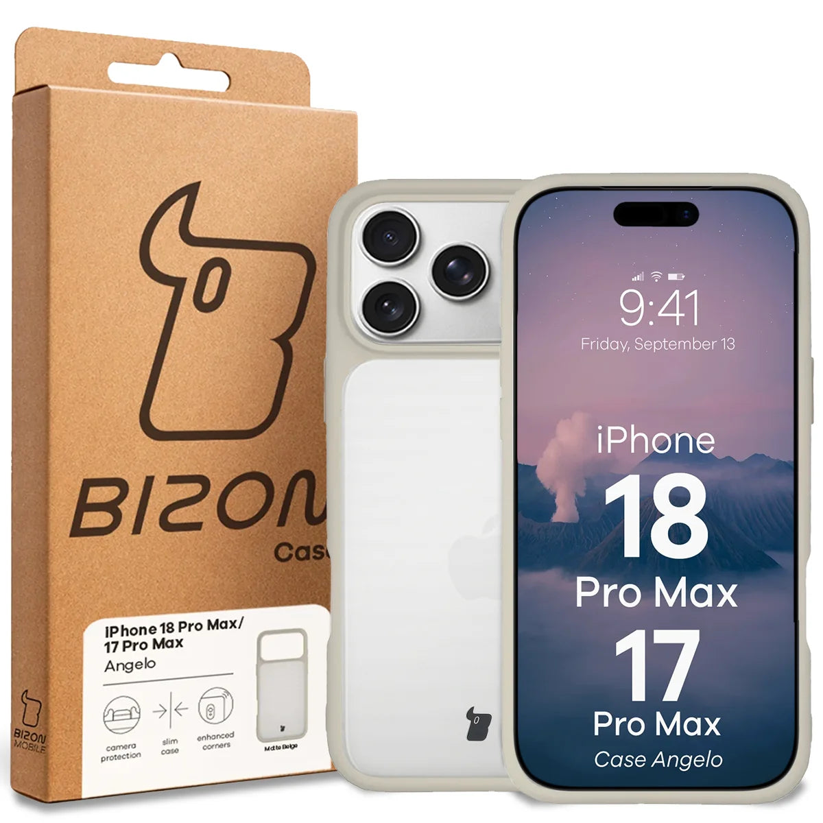 Handyhülle für iPhone 18 Pro Max / 17 Pro Max, Bizon Case Angelo, Semitransparent mit beigem Rahmen (6/6)