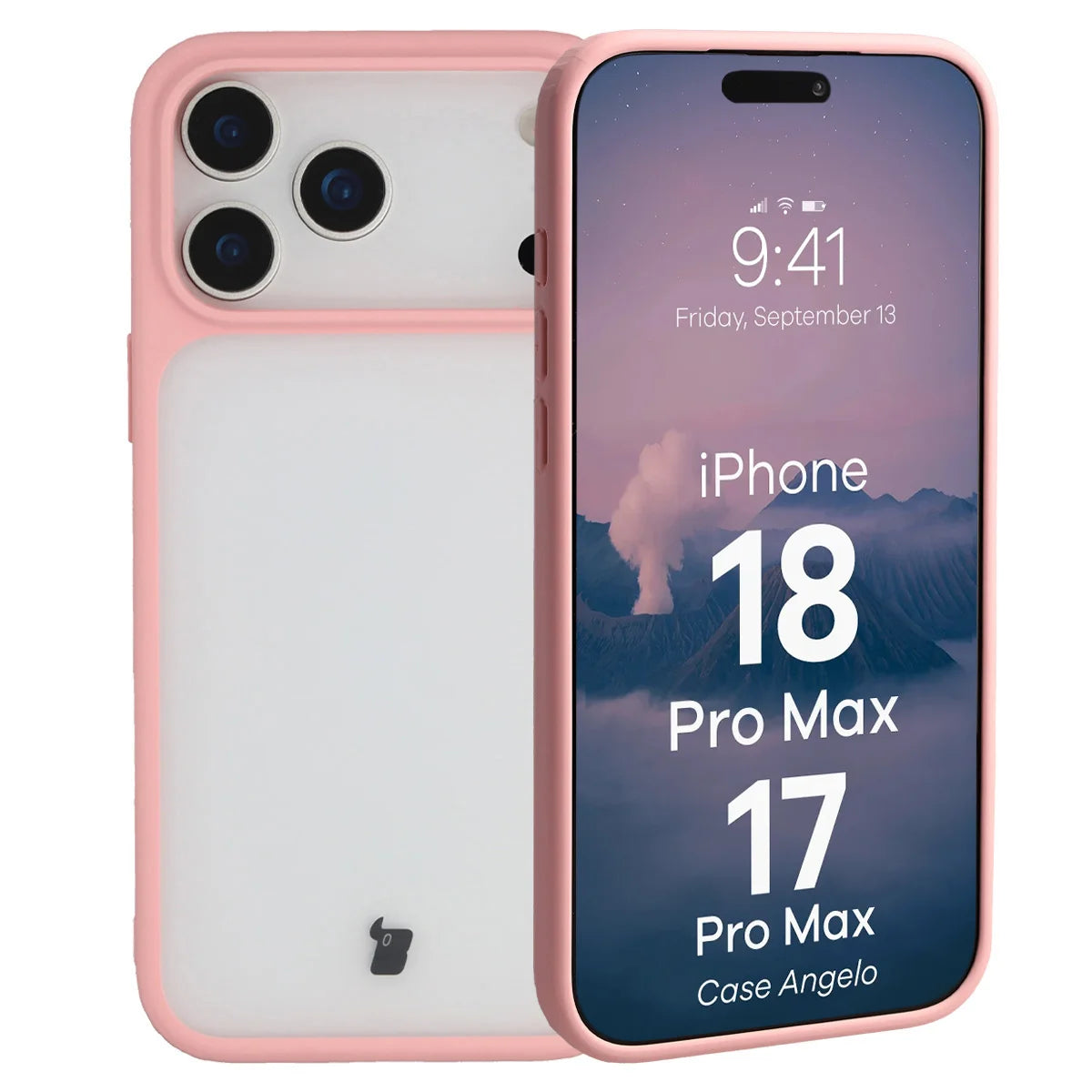 Handyhülle für iPhone 18 Pro Max / 17 Pro Max, Bizon Case Angelo, Semitransparent mit hellrosem Rahmen (1/6)
