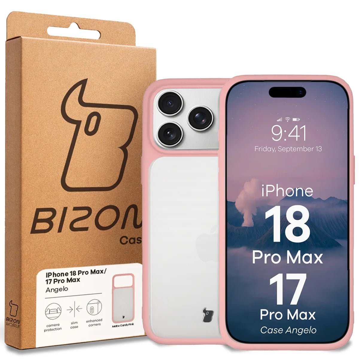Handyhülle für iPhone 18 Pro Max / 17 Pro Max, Bizon Case Angelo, Semitransparent mit hellrosem Rahmen (6/6)